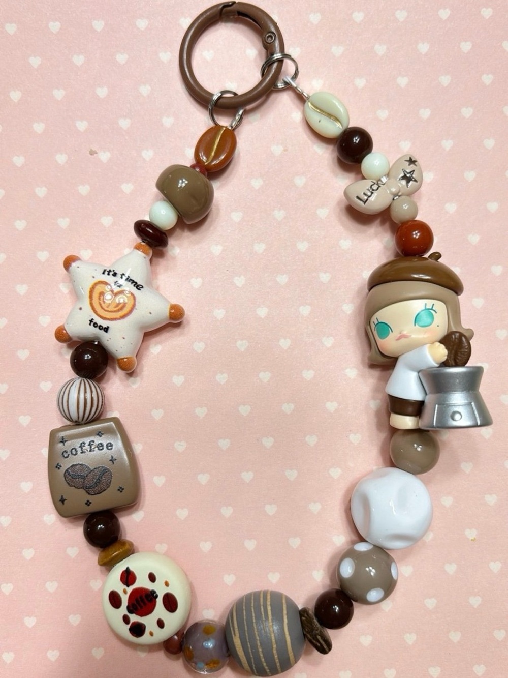 Brown Coffee Girl Beaded Keychain Charm